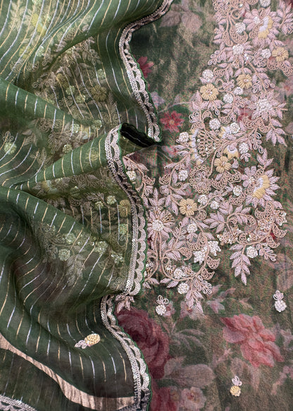 Kalasheel Luxe Green Pure Organza Suit With Zardosi And Dabka Handwork