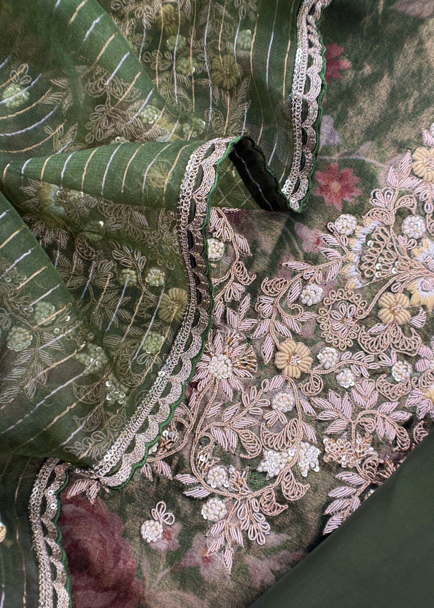 Kalasheel Luxe Green Pure Organza Suit With Zardosi And Dabka Handwork