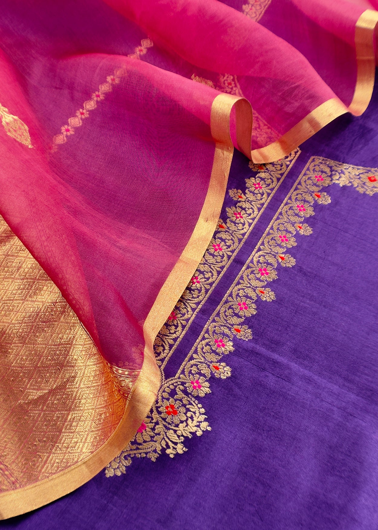 Purple Handloom Silk Kurta And Kora Silk Dupatta With Kadwa Weaving