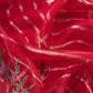 Red Handloom Organza Silk Suit Fabric With Flamingos Kantha Handwork