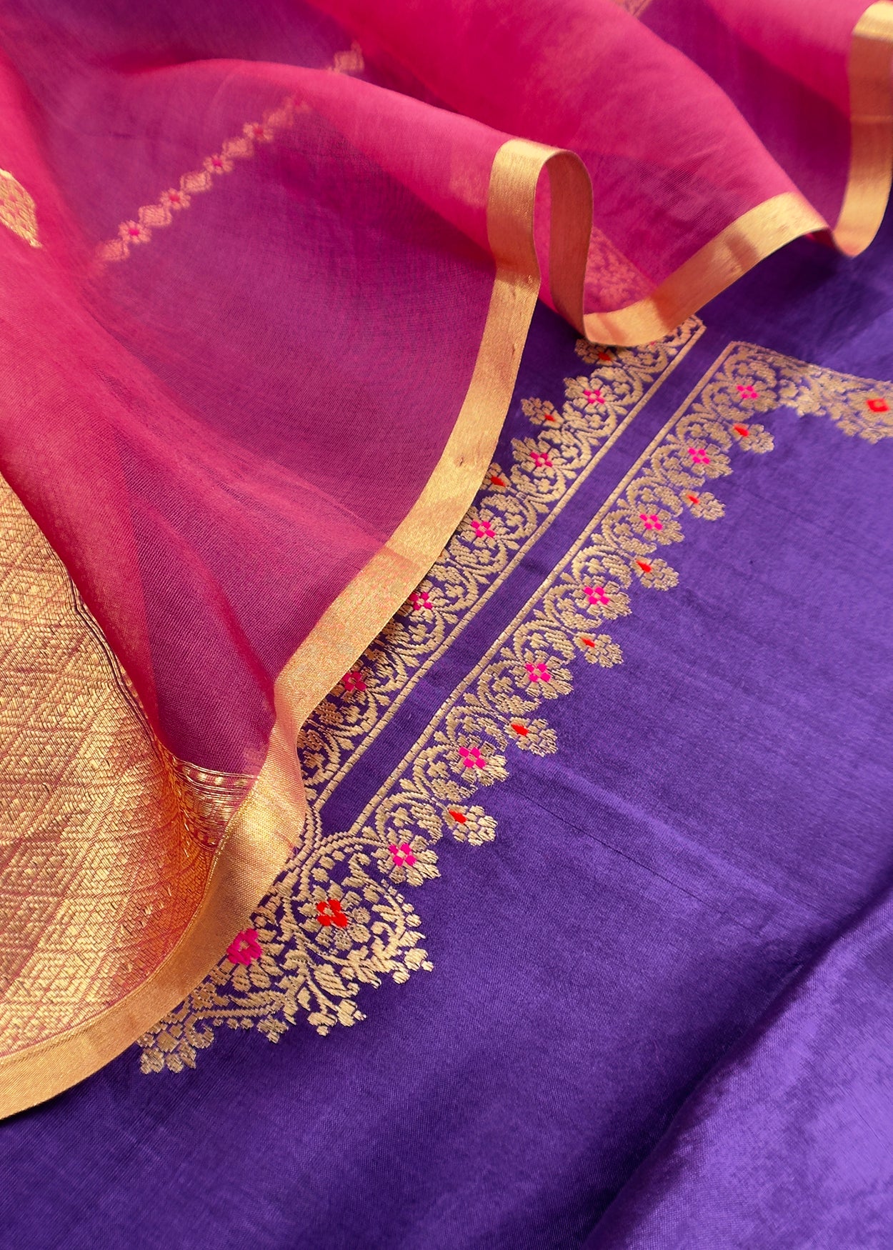 Purple Handloom Silk Kurta And Kora Silk Dupatta With Kadwa Weaving