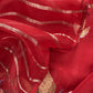Red Handloom Organza Silk Suit Fabric With Flamingos Kantha Handwork