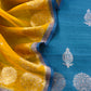 Blue and yellow Handloom Raw Silk Suit With Kora Silk Dupatta