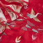 Red Handloom Organza Silk Suit Fabric With Flamingos Kantha Handwork