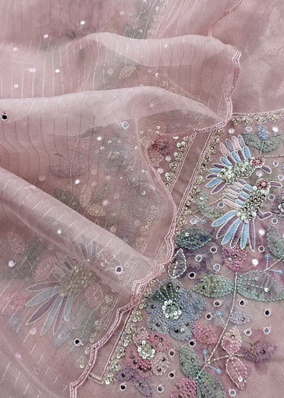 Baby Pink Tissue Silk Kurta And Kora Silk Dupatta With Handwork
