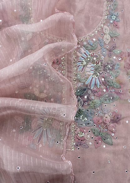 Baby Pink Tissue Silk Kurta And Kora Silk Dupatta With Handwork