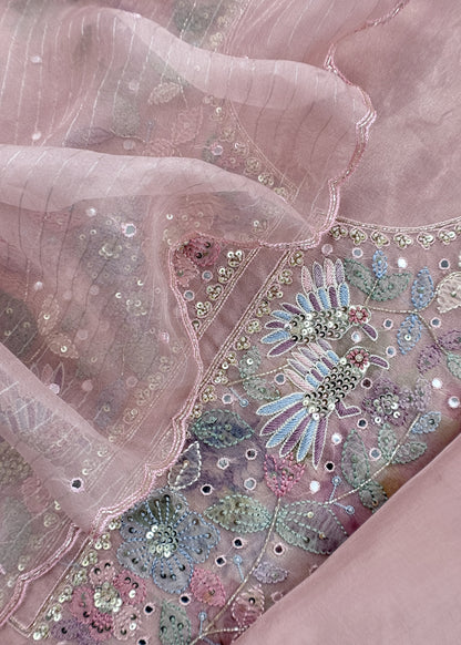 Baby Pink Tissue Silk Kurta And Kora Silk Dupatta With Handwork