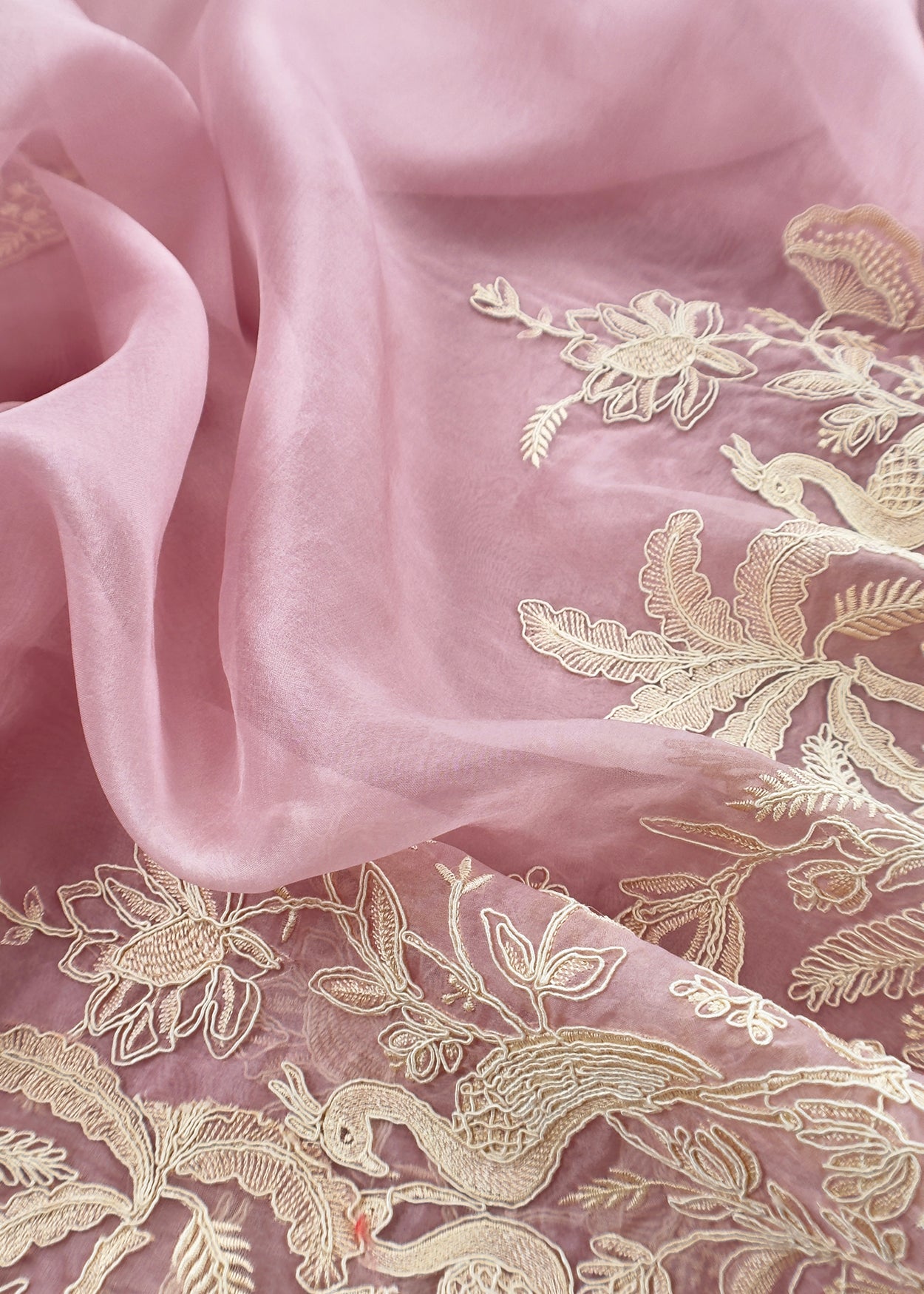 Kalasheel Luxe Lavender Handloom Organza Suit With Garden French Embroidery