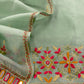 Soft Seagreen Handloom Kora Silk Suit With Mirrors And Kantha Handwork