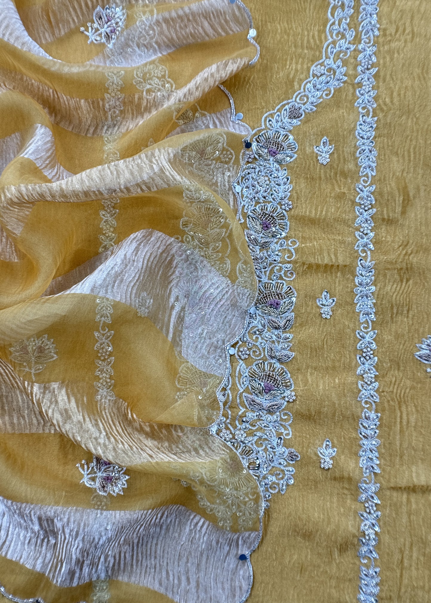 Yellow Presenting Our Stunningly Beautiful Crushed Tissue Silk Suit Set From विवाह Collection By Kalasheel