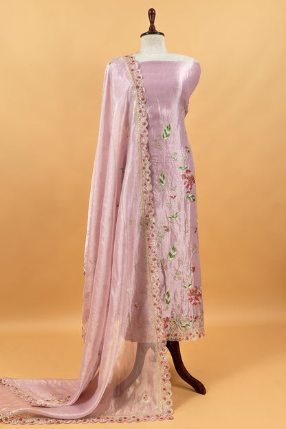 Lavender Pure Tissue Silk Suit With Resham thread Embroidery