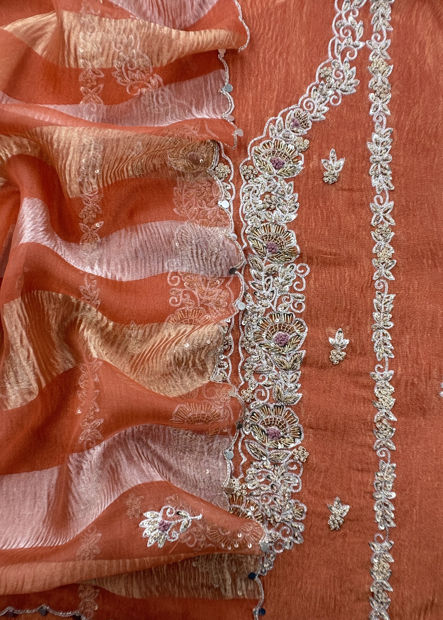Orange Presenting Our Stunningly Beautiful Crushed Tissue Silk Suit Set From विवाह Collection By Kalasheel