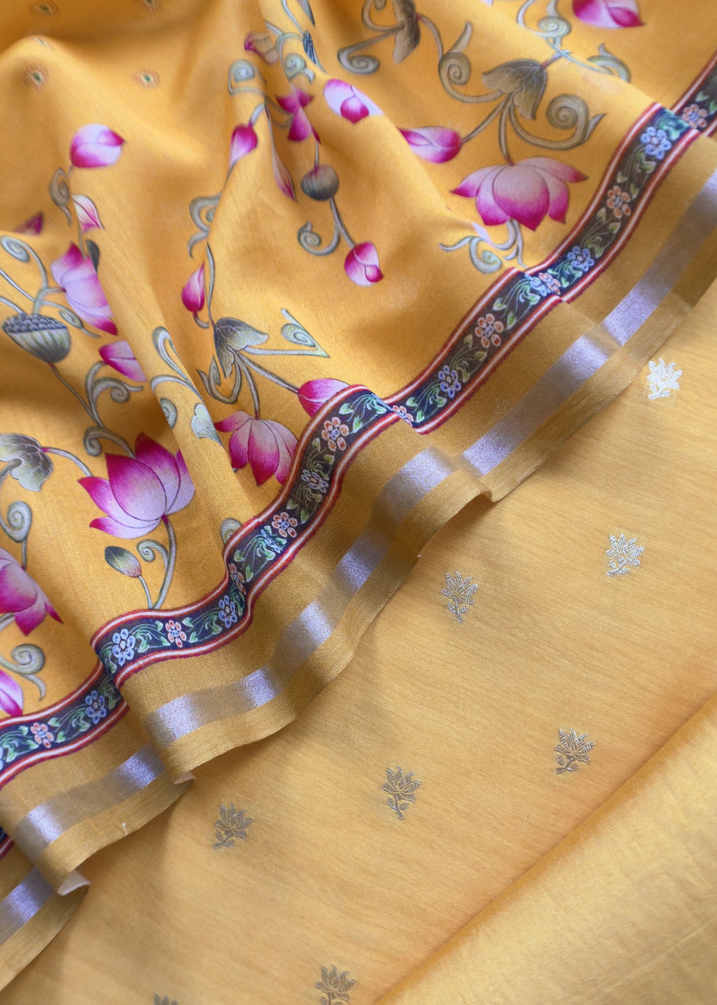 Pure Unstitched Handloom Banarasi Chanderi Suit Brushprint Dupatta