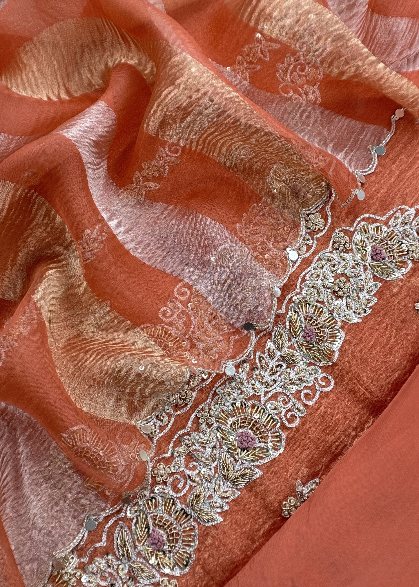 Orange Presenting Our Stunningly Beautiful Crushed Tissue Silk Suit Set From विवाह Collection By Kalasheel