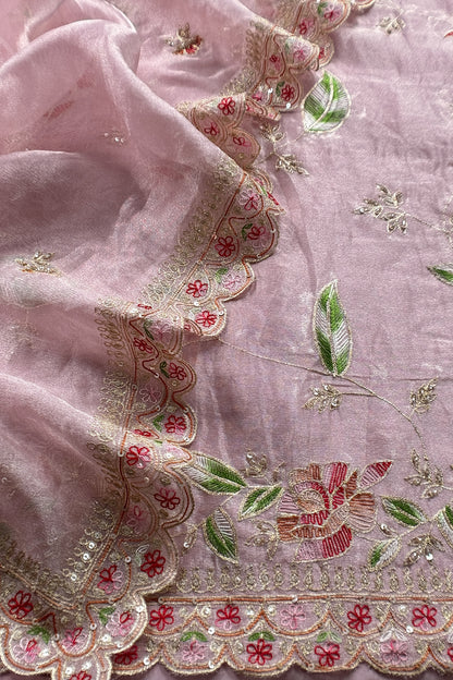 Lavender Pure Tissue Silk Suit With Resham thread Embroidery