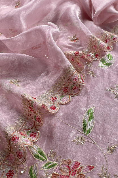 Lavender Pure Tissue Silk Suit With Resham thread Embroidery