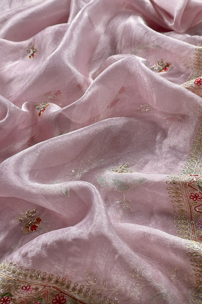 Lavender Pure Tissue Silk Suit With Resham thread Embroidery