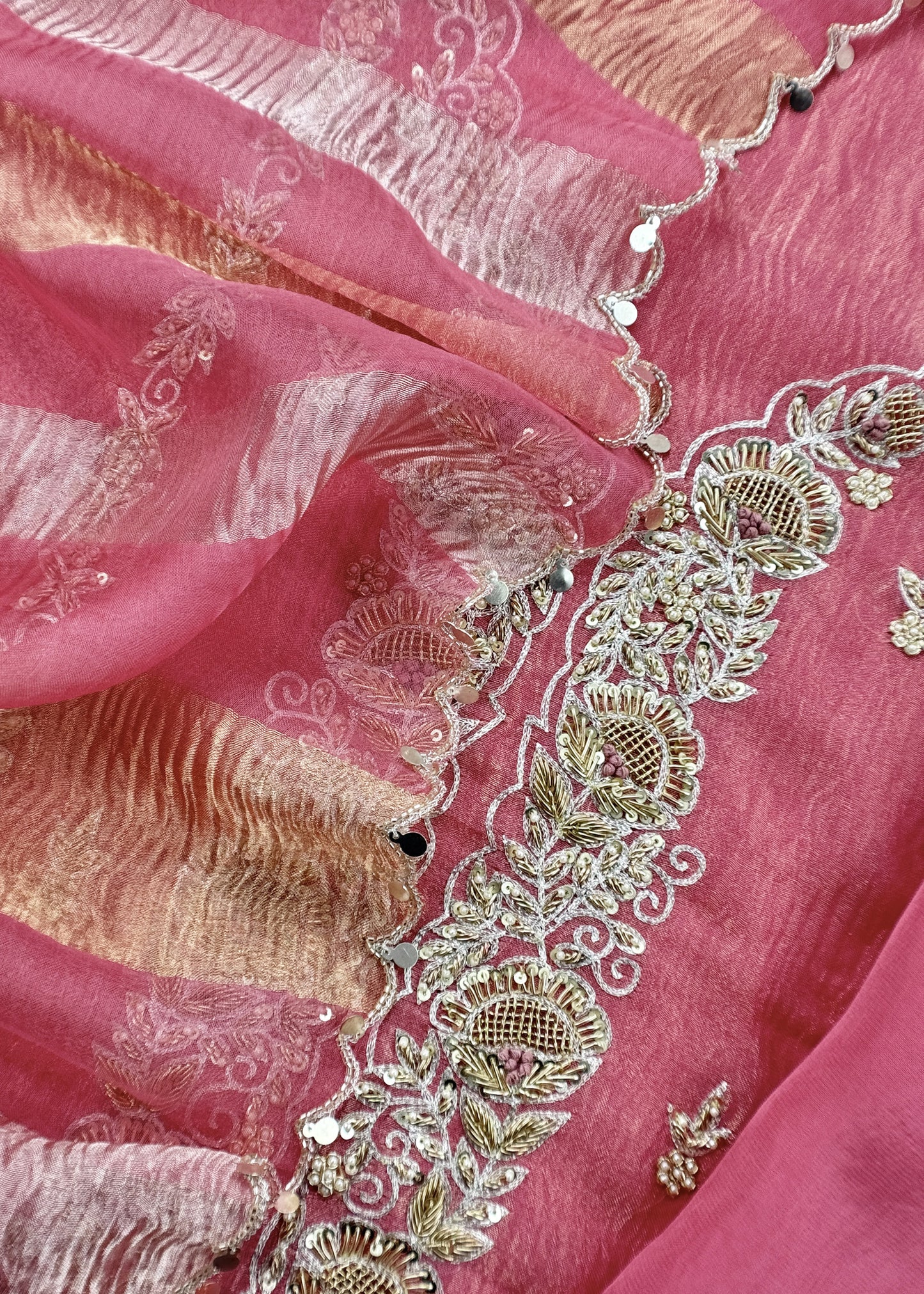 Pink Presenting Our Stunningly Beautiful Crushed Tissue Silk Suit Set From विवाह Collection By Kalasheel