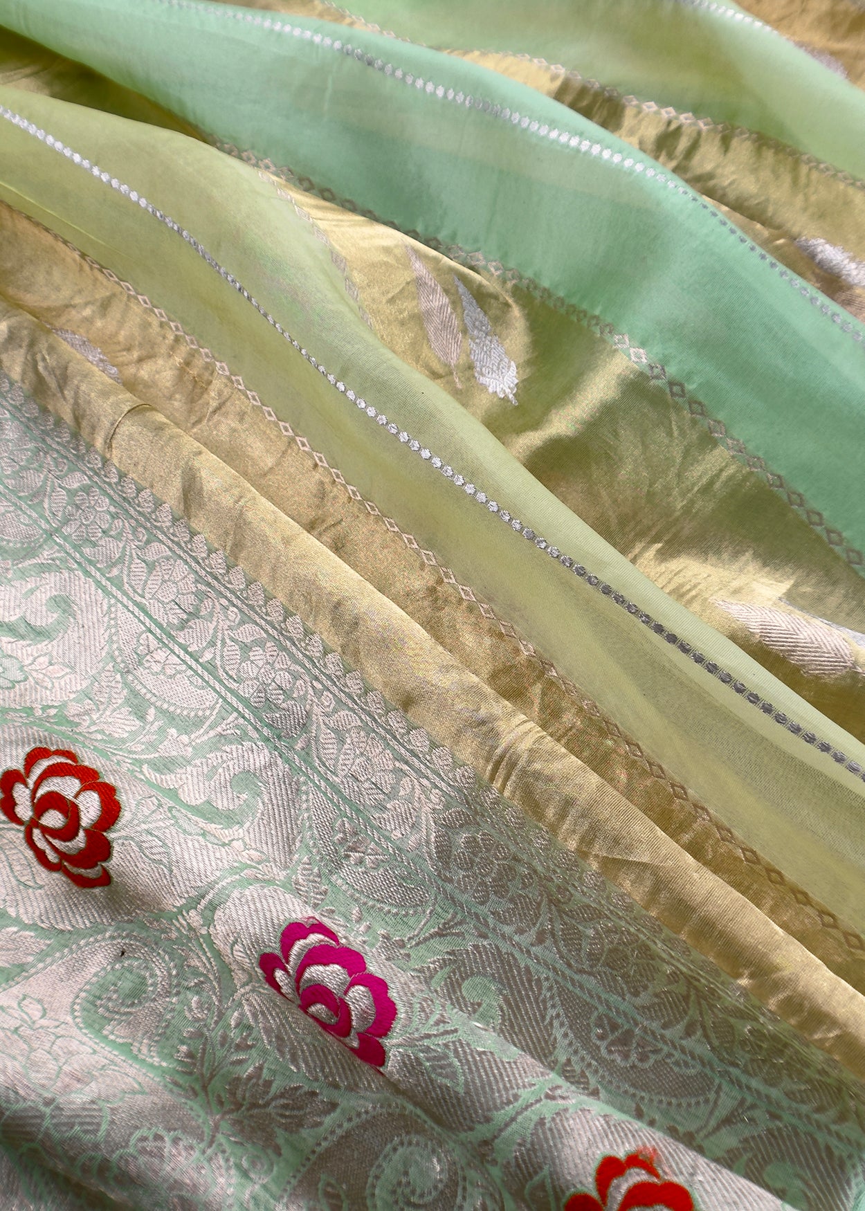 Handloom tissue silk unstitched suit fabric

