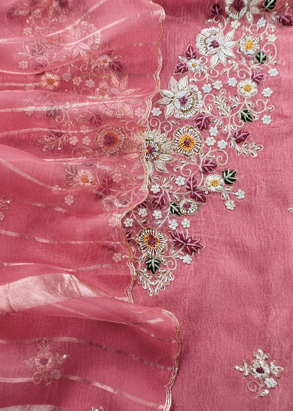 Kalasheel Luxe Pink Pure Crushed Tissue Kurta And Organza Dupatta With Zardosi And Dabka Handwork