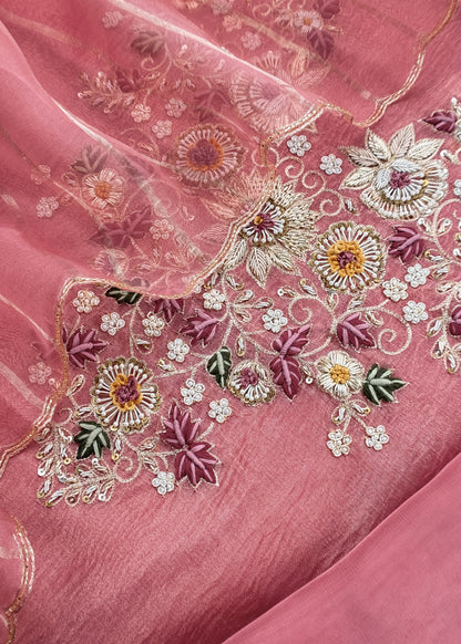 Kalasheel Luxe Pink Pure Crushed Tissue Kurta And Organza Dupatta With Zardosi And Dabka Handwork