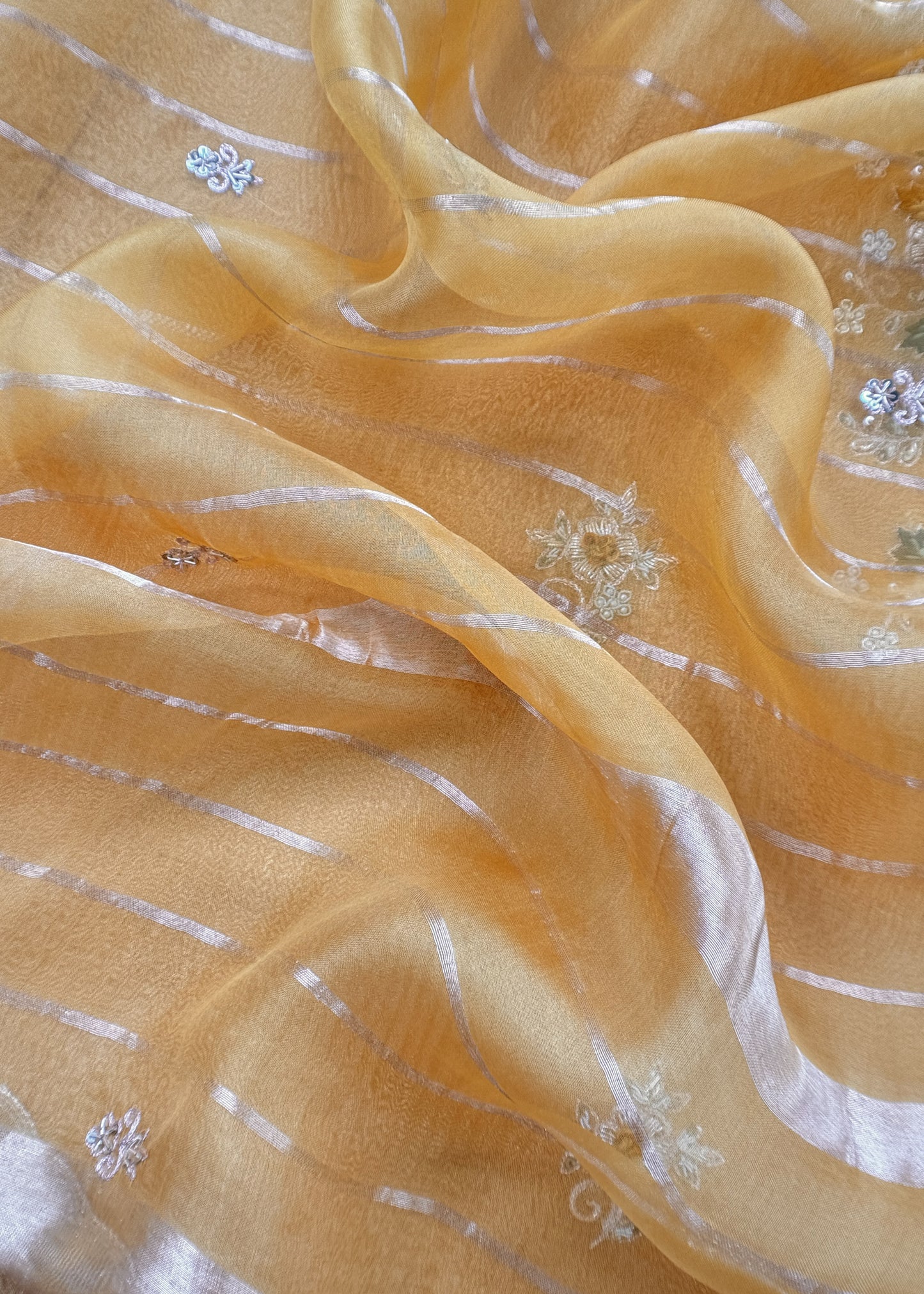 Kalasheel Luxe Honey Yellow Pure Crushed Tissue Kurta And Organza Dupatta With Zardosi And Dabka Handwork