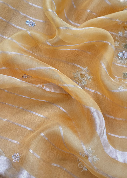 Kalasheel Luxe Honey Yellow Pure Crushed Tissue Kurta And Organza Dupatta With Zardosi And Dabka Handwork