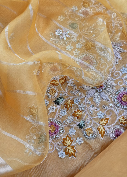Kalasheel Luxe Honey Yellow Pure Crushed Tissue Kurta And Organza Dupatta With Zardosi And Dabka Handwork