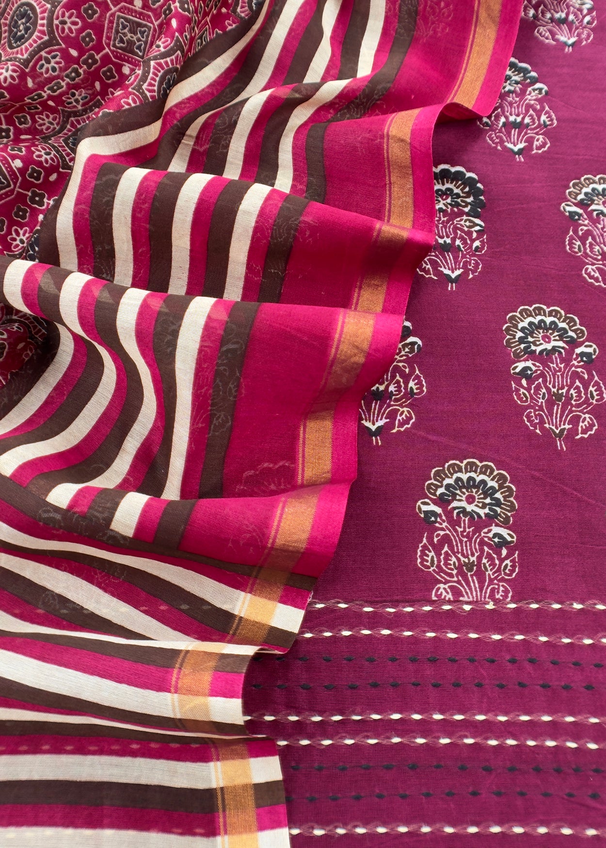 Wine Ajrakh Kurta And Dupatta in Pure Maheshwari Silk Fabric