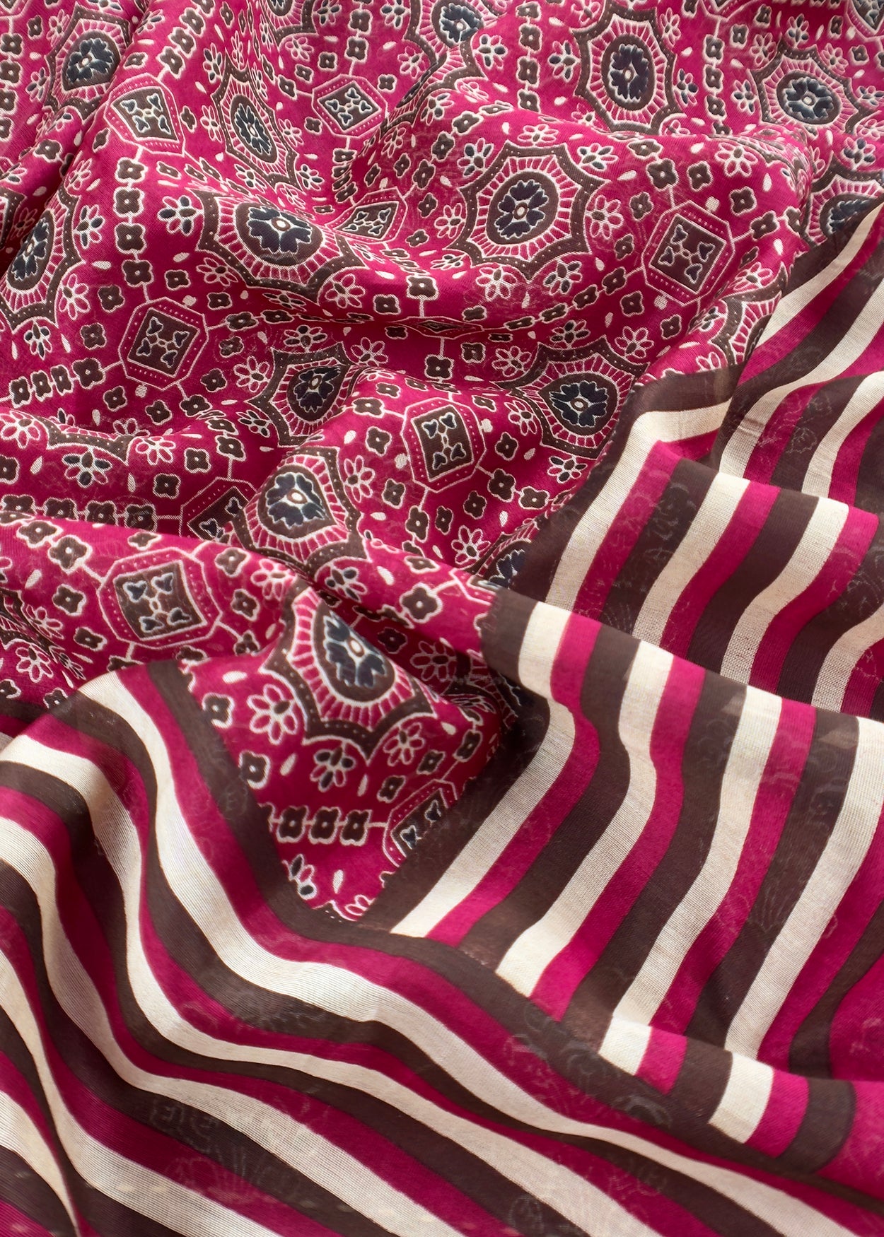 Wine Ajrakh Kurta And Dupatta in Pure Maheshwari Silk Fabric