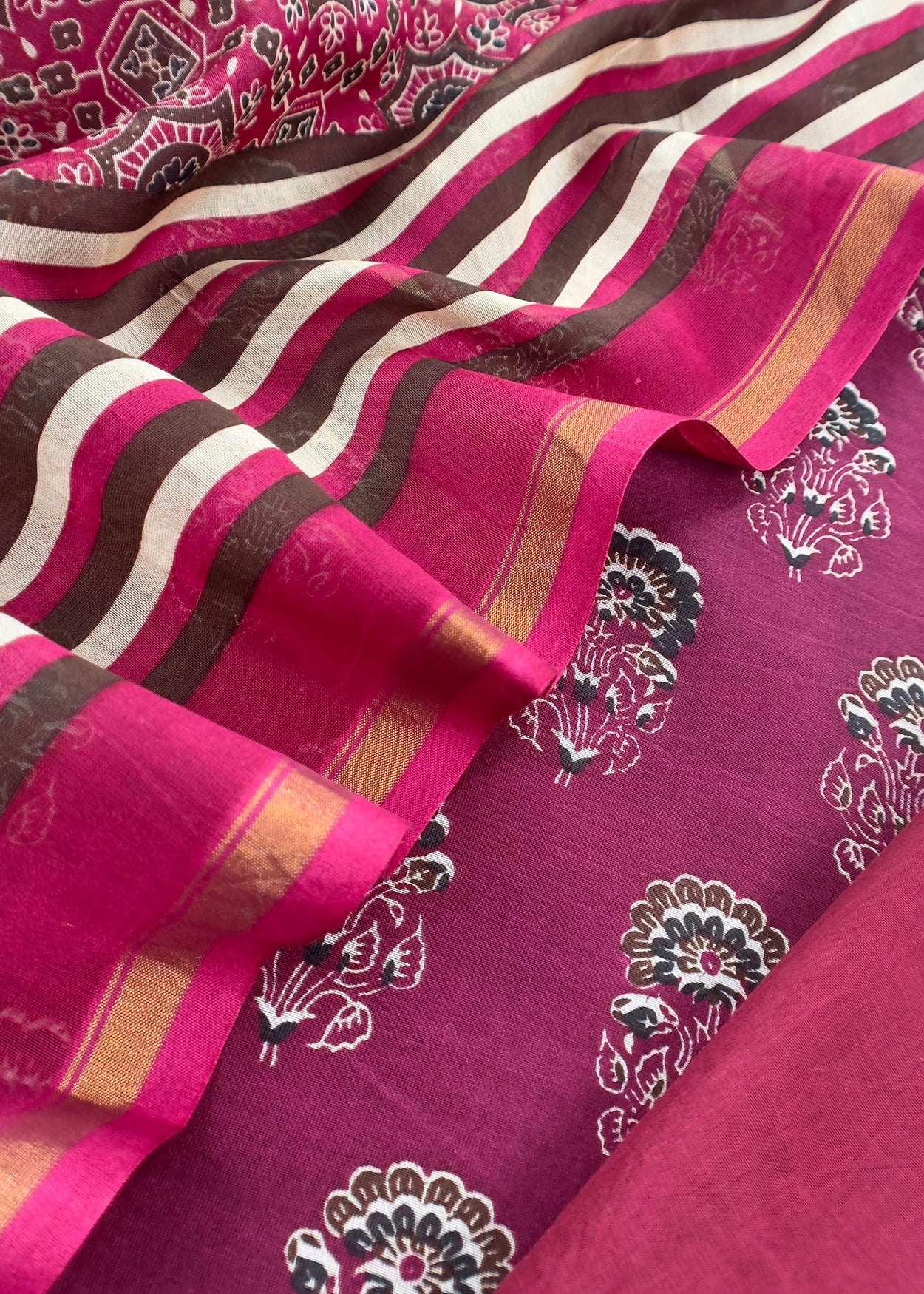 Wine Ajrakh Kurta And Dupatta in Pure Maheshwari Silk Fabric