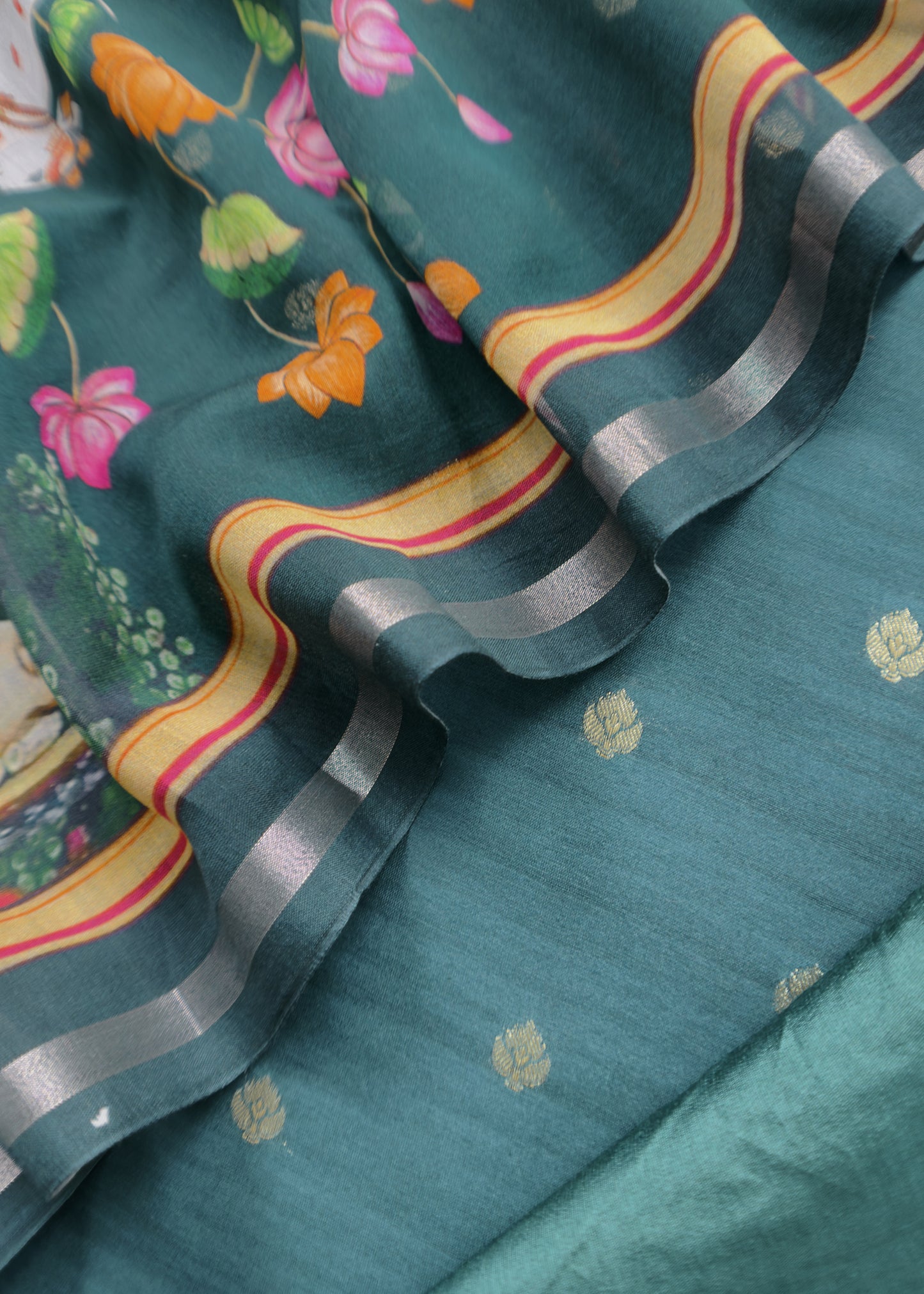 Pure Unstitched Handloom Banarasi Chanderi Suit Brushprint Dupatta