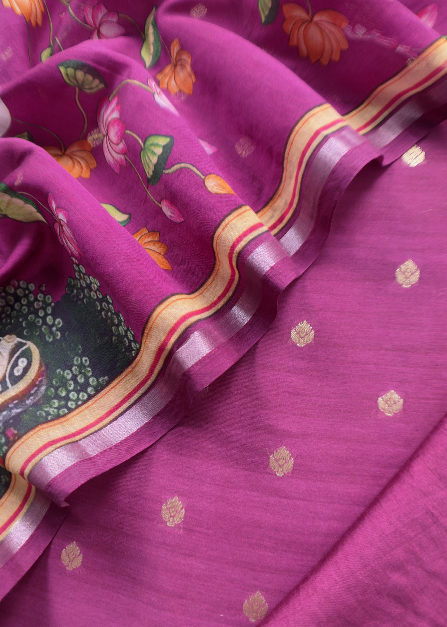 Pure Unstitched Handloom Banarasi Chanderi Suit Brushprint Dupatta