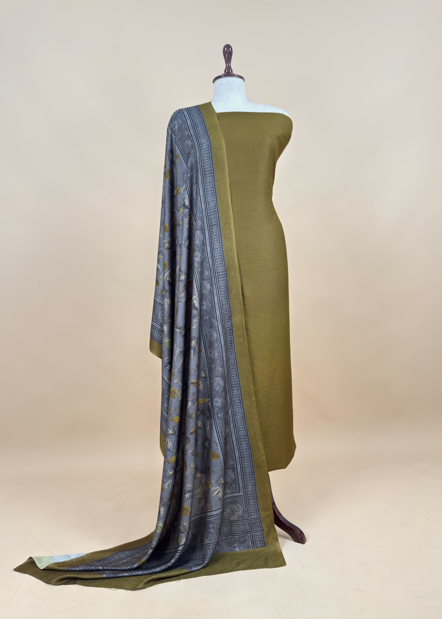 Wine Pashmina Suit With Digital Print Dupatta