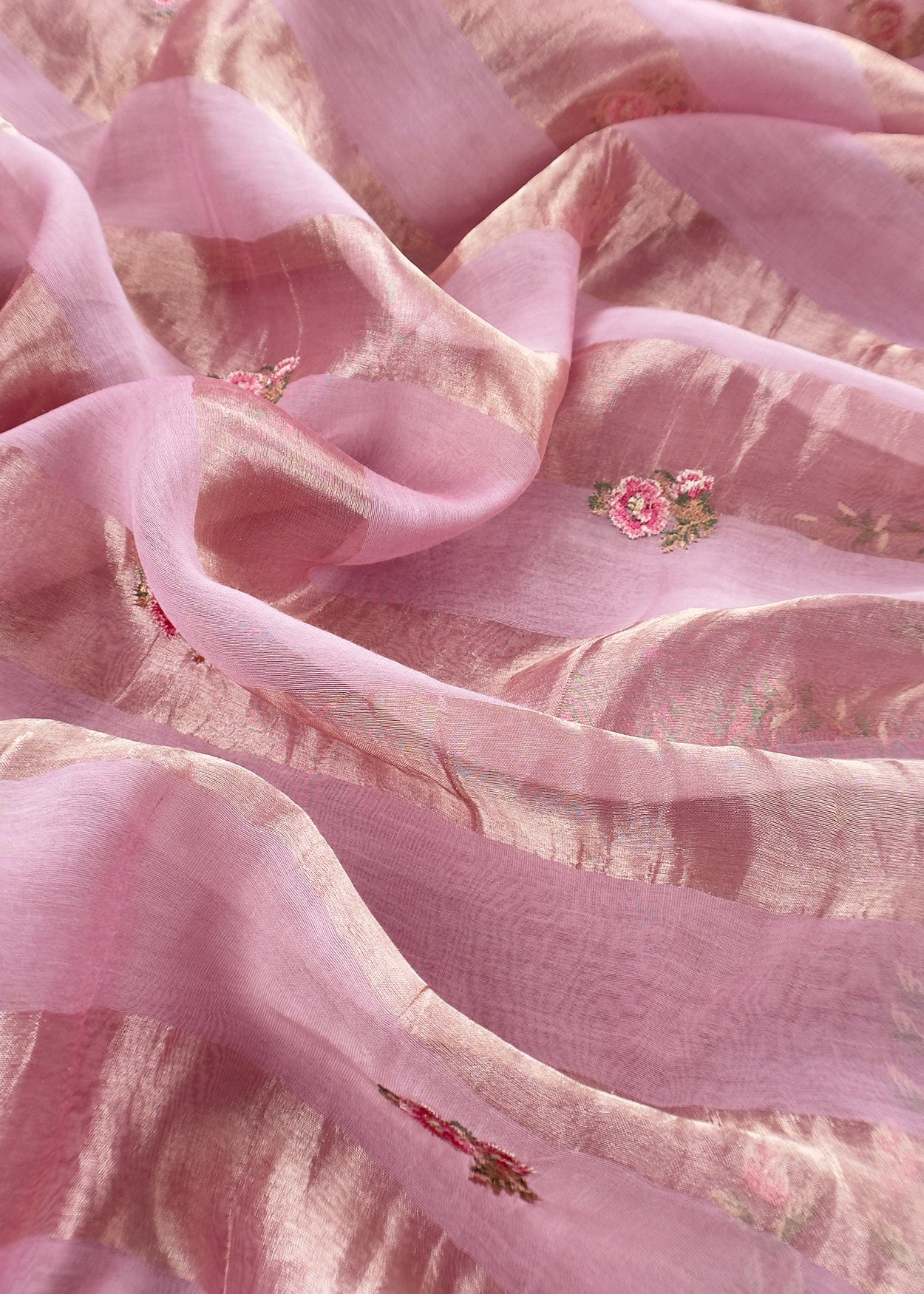 Pink Handloom Mul Suit With Peacock Resham Bharwa Embroidery