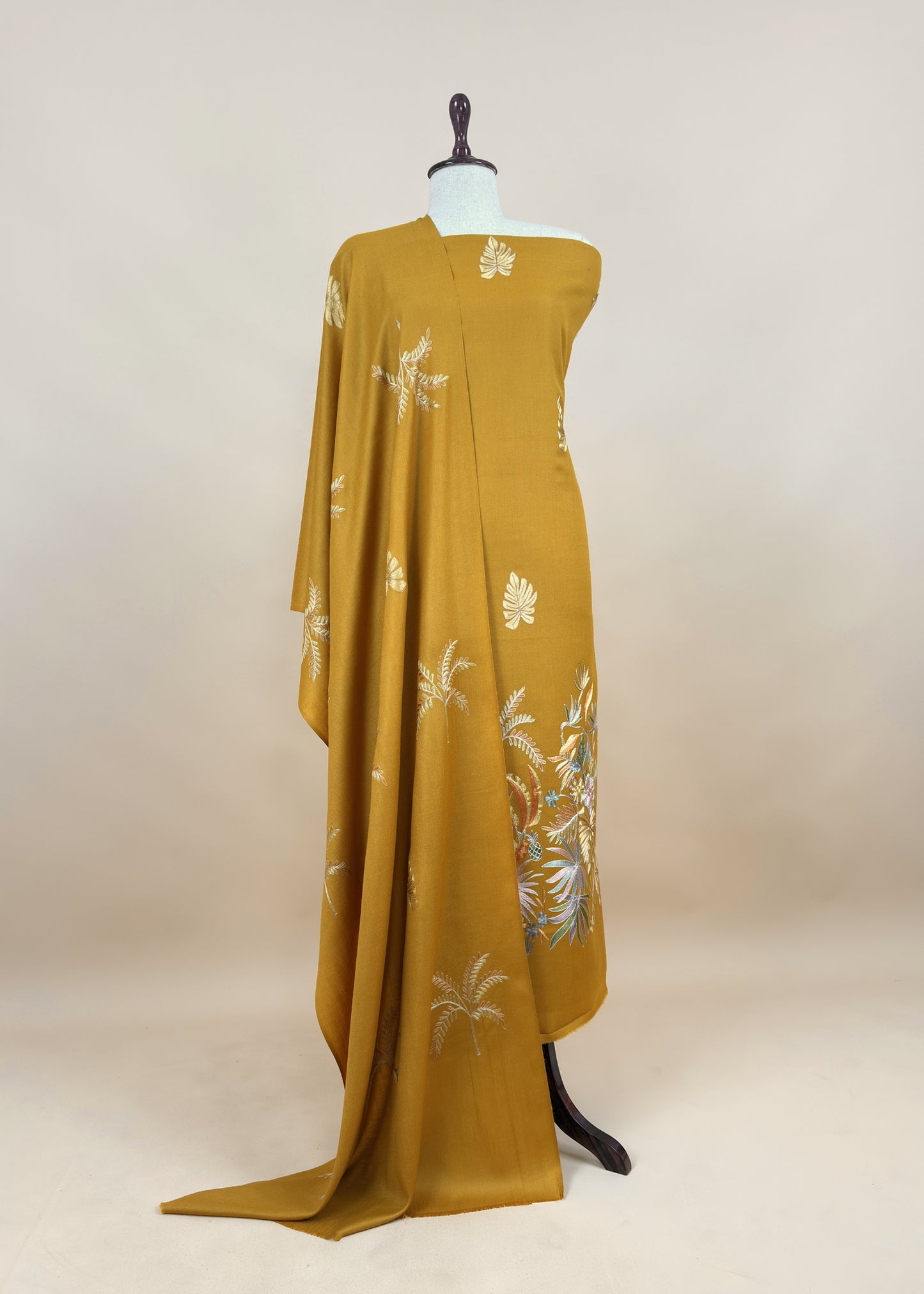 Dark Beige Unstitched Woolen Suit With Aari Embroidery Work