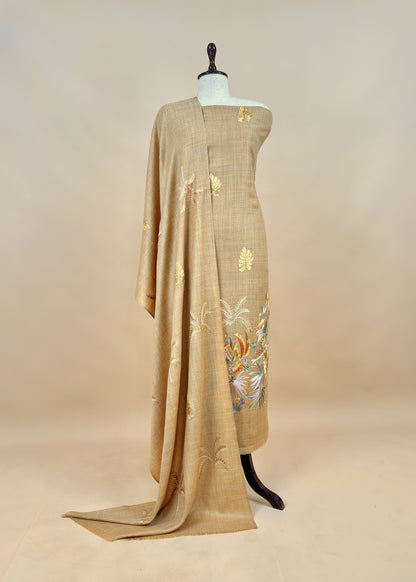 Unstitched Woolen Suit With Aari Embroidery Work