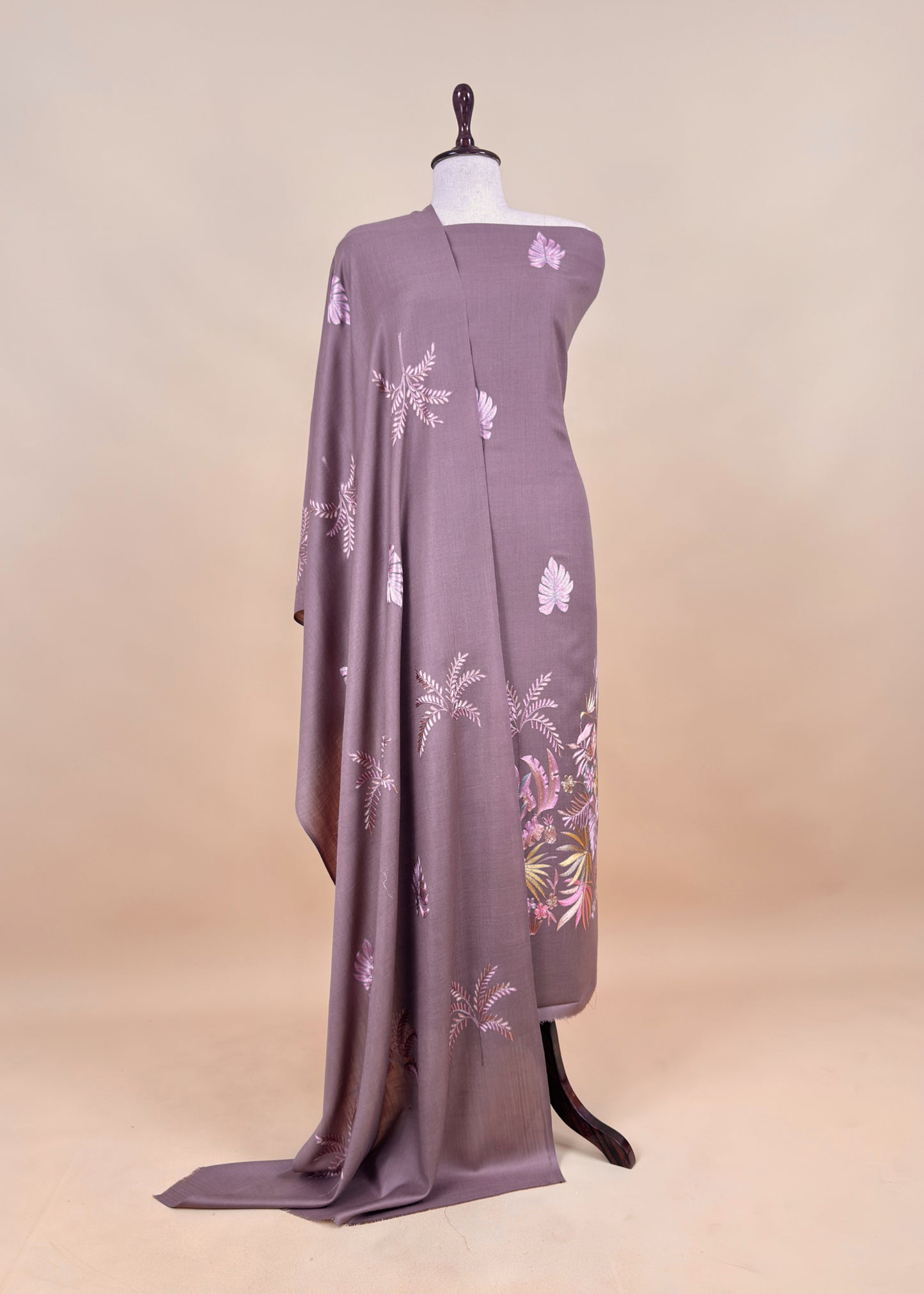 Dark Beige Unstitched Woolen Suit With Aari Embroidery Work