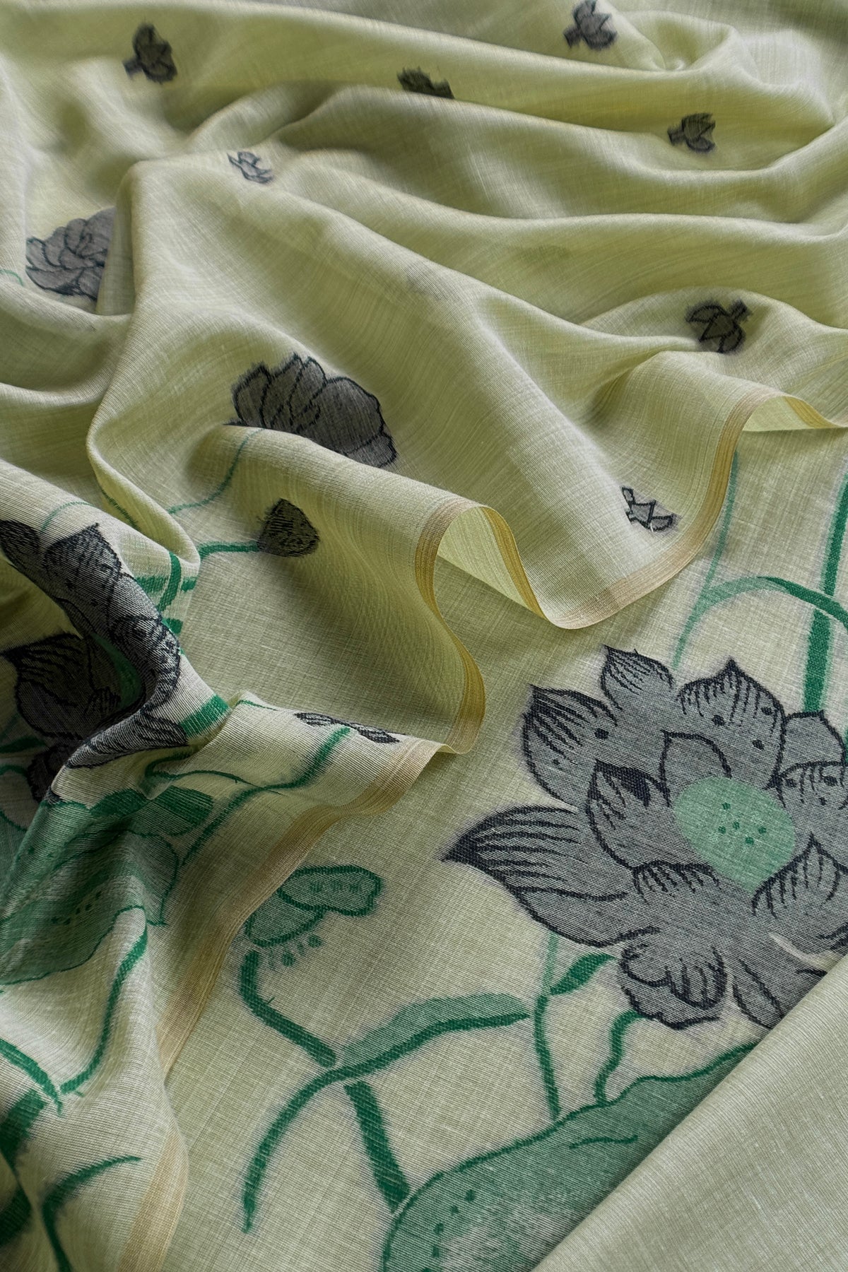 Green Linen Chanderi Suit With Jamdani Weaving