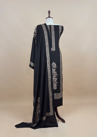 Beige Pure Merino Wool With Beautiful Aari Embroidery