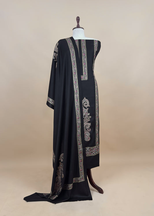 Black Pure Merino Wool With Beautiful Aari Embroidery