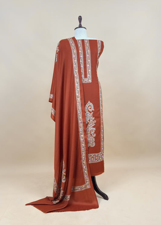Rust Pure Merino Wool With Beautiful Aari Embroidery