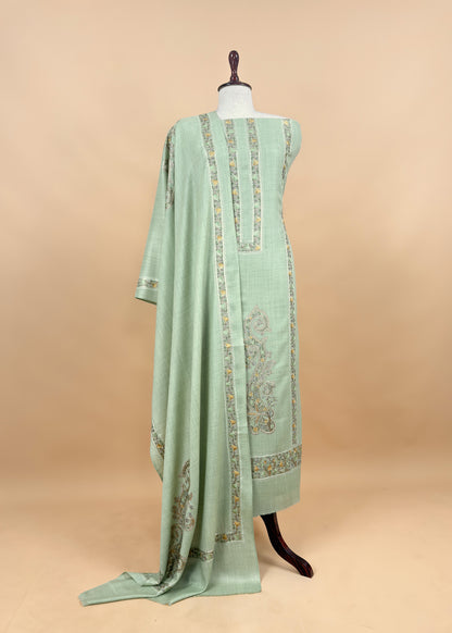 Beige Pure Merino Wool With Beautiful Aari Embroidery