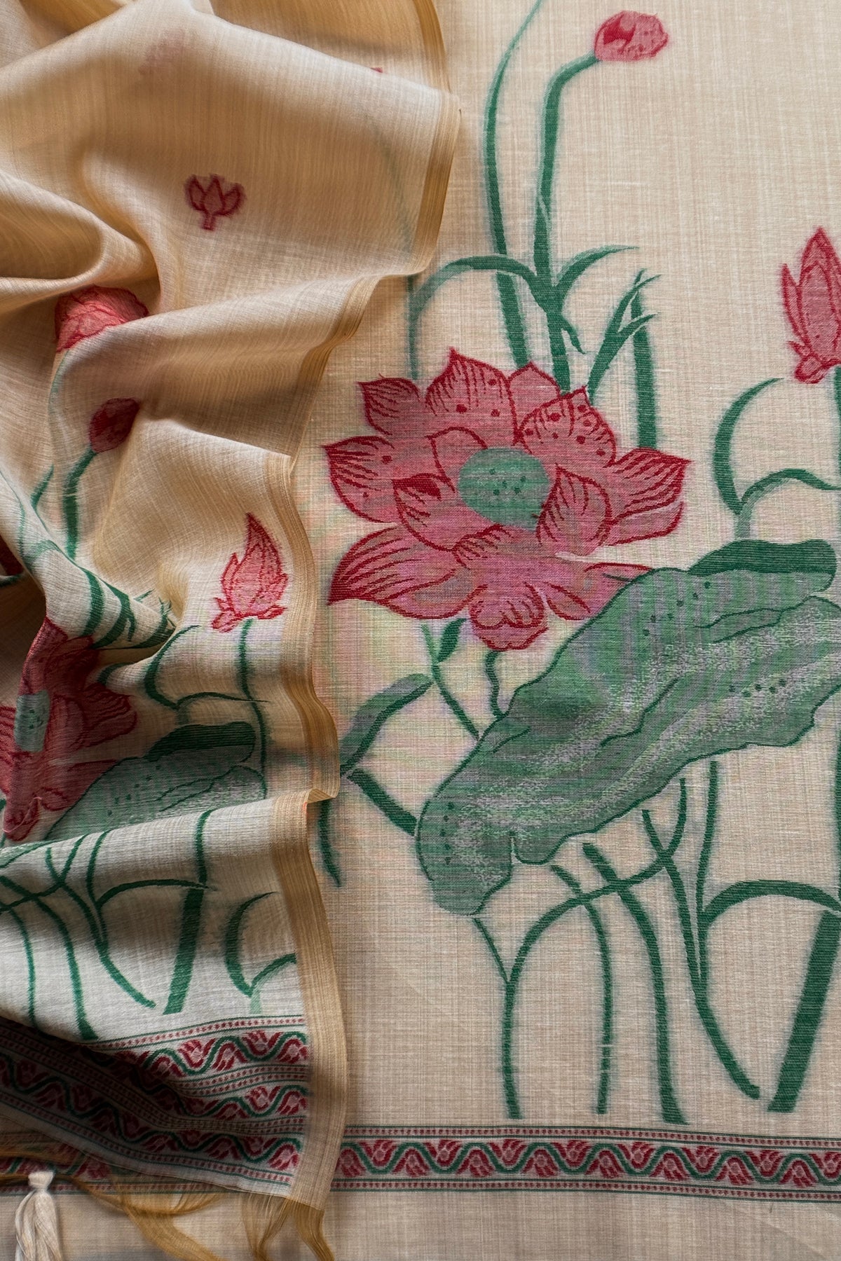 linen chanderi suit with jamdani weaving

