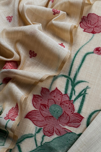 Begie Linen Chanderi Suit With Jamdani Weaving