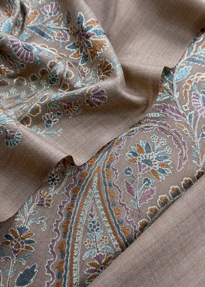 Beige Unstitched Woolen Suit With Aari Embroidery Work