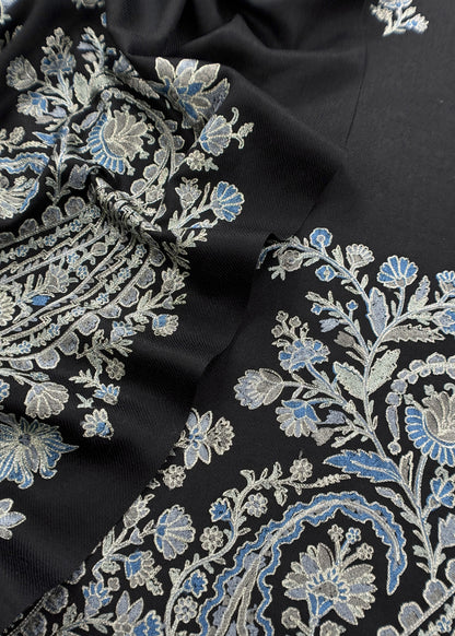 Black Unstitched Woolen Suit With Aari Embroidery Work