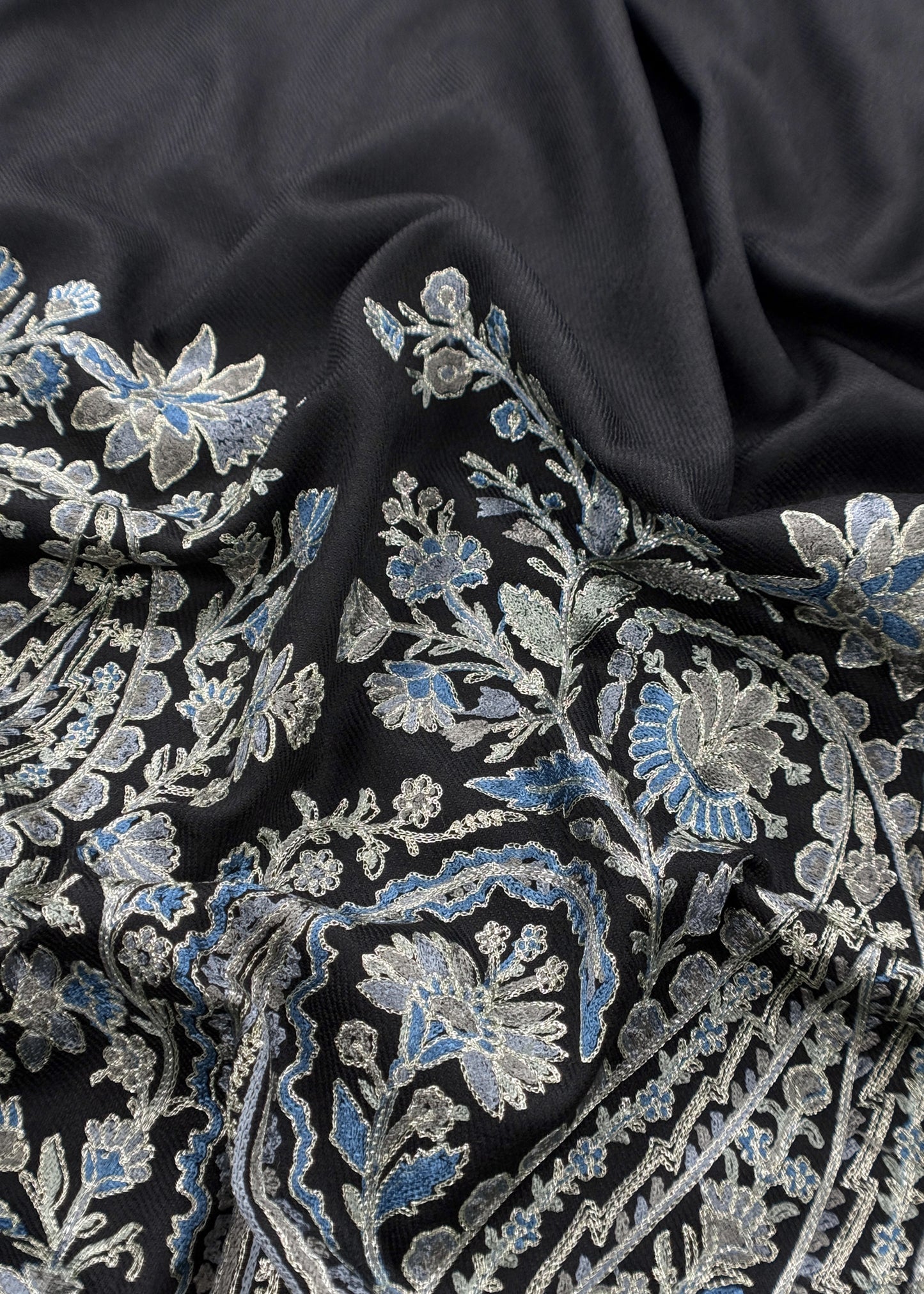 Black Unstitched Woolen Suit With Aari Embroidery Work