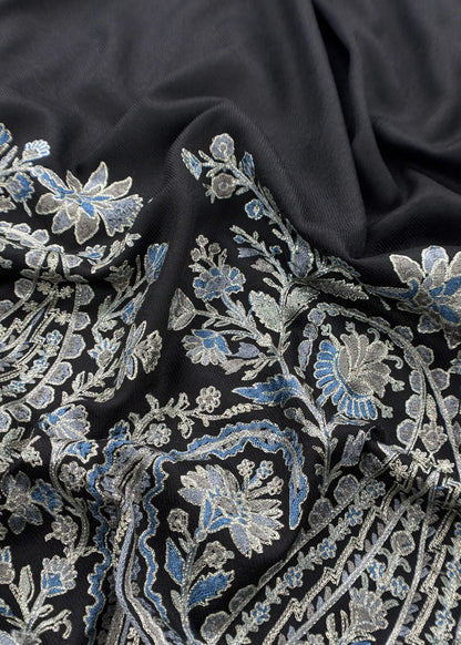 Black Unstitched Woolen Suit With Aari Embroidery Work