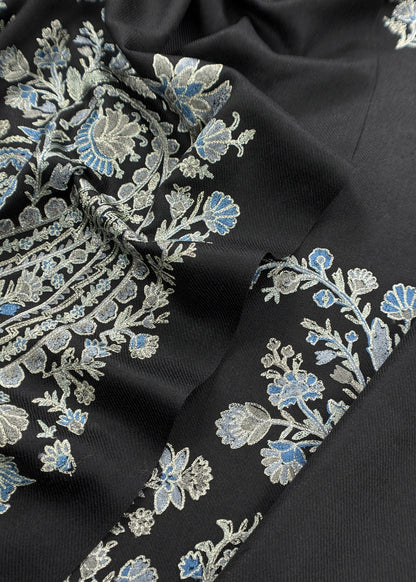 Black Unstitched Woolen Suit With Aari Embroidery Work